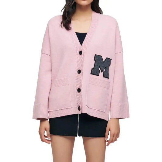 Custom Embroidered Logo Women's V-neck Cardigan Sweater - Woolen College Varsity Cardigan with Pockets