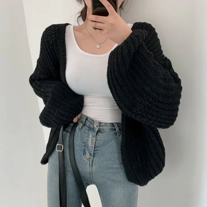 Casual chunky thick Knit Cardigan Sweater oversized V neck Loose Streetwear Coat Women knitwear Vintage Knit Sweater Jacket Y2K