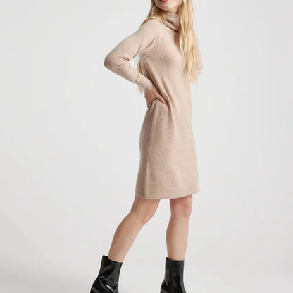 Manufacture OEM ODM Ladies casual long dress solid color all seasons turtleneck Mongolian Cashmere dress women dress