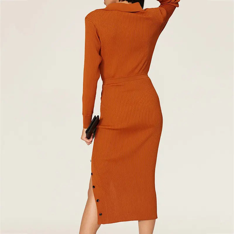Knitwear Manufacturer Custom ribbed knitted luxury polo dress women sweaters dresses for women