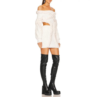 Knitwear Manufacturer Custom Knit One Shoulder Sweater Dress Long sleeve cable knit dress Sweater Dress women Clothing