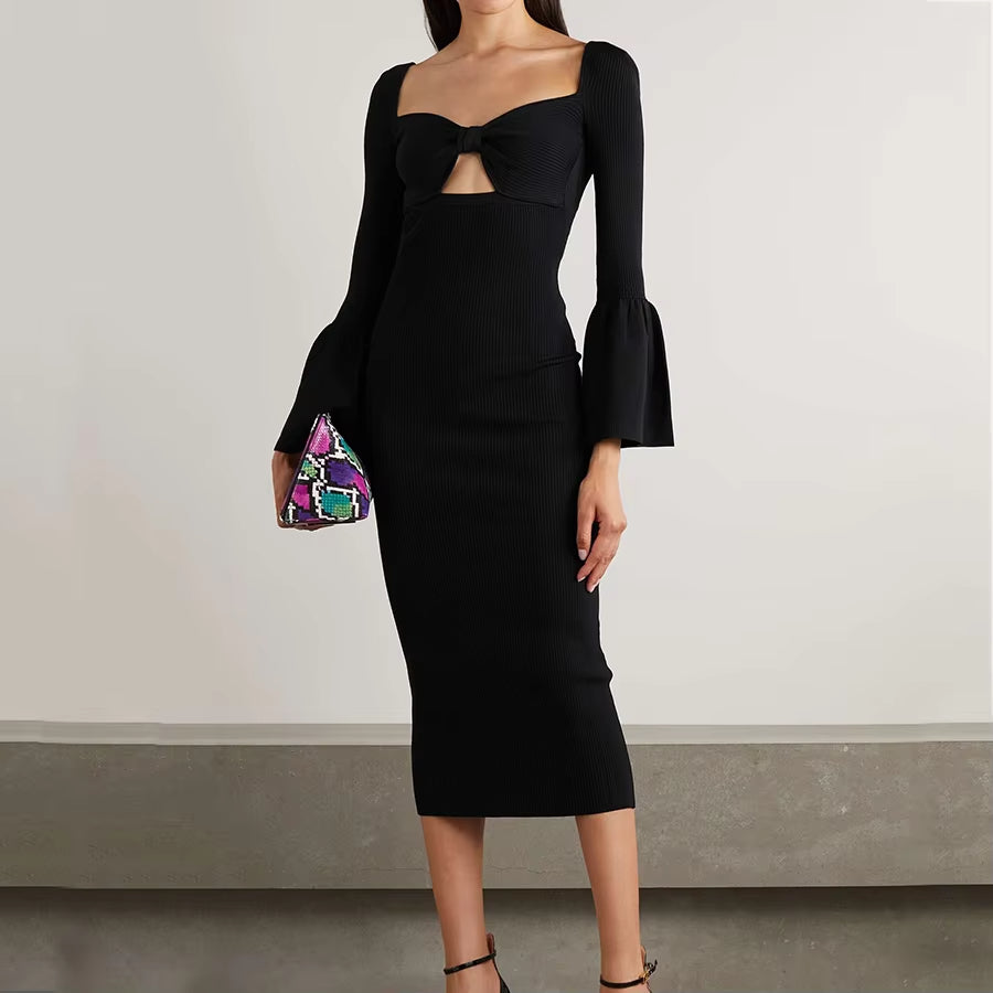 knitwear Knitted Dresses Black Cutout Ribbed