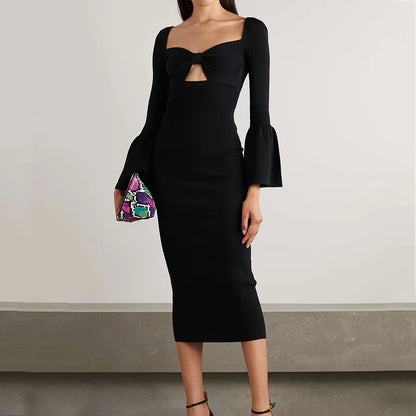 knitwear Knitted Dresses Black Cutout Ribbed