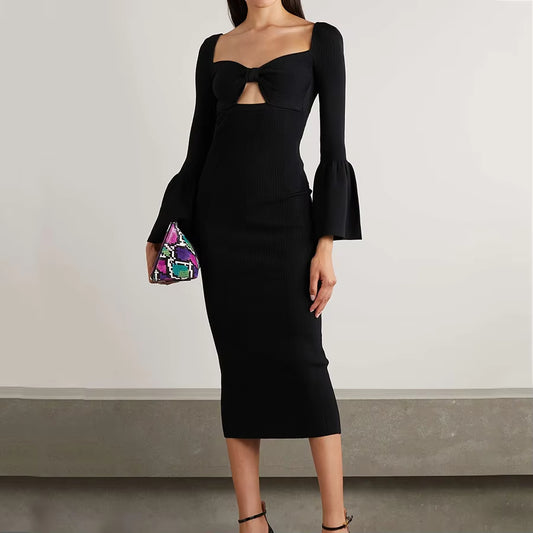knitwear Knitted Dresses Black Cutout Ribbed