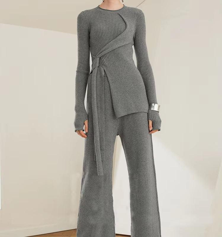 Winter Ladies Pullover Women Knit pant set Wool cashmere Sweater Suits