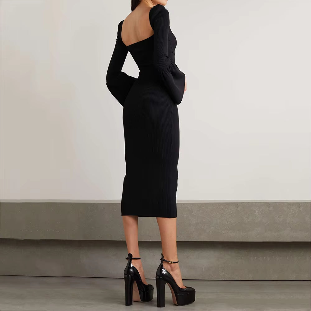 knitwear Knitted Dresses Black Cutout Ribbed