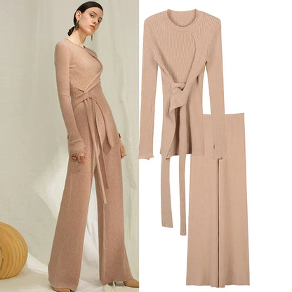 Winter Ladies Pullover Women Knit pant set Wool cashmere Sweater Suits