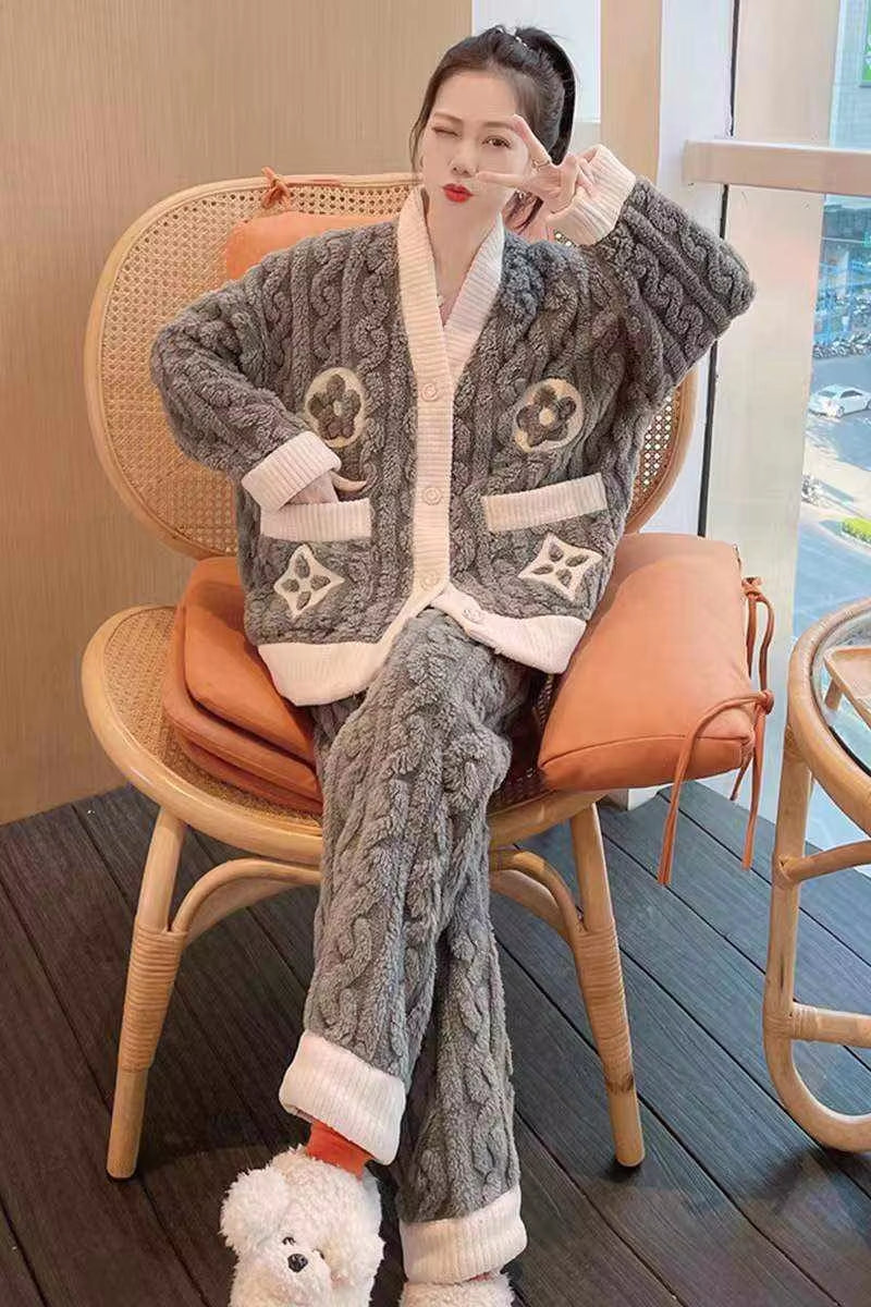 Pijama Night Suits Homewear PJ Women Pyjamas Warm Flannel Sleepwear