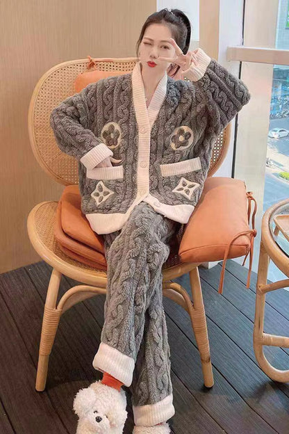Pijama Night Suits Homewear PJ Women Pyjamas Warm Flannel Sleepwear
