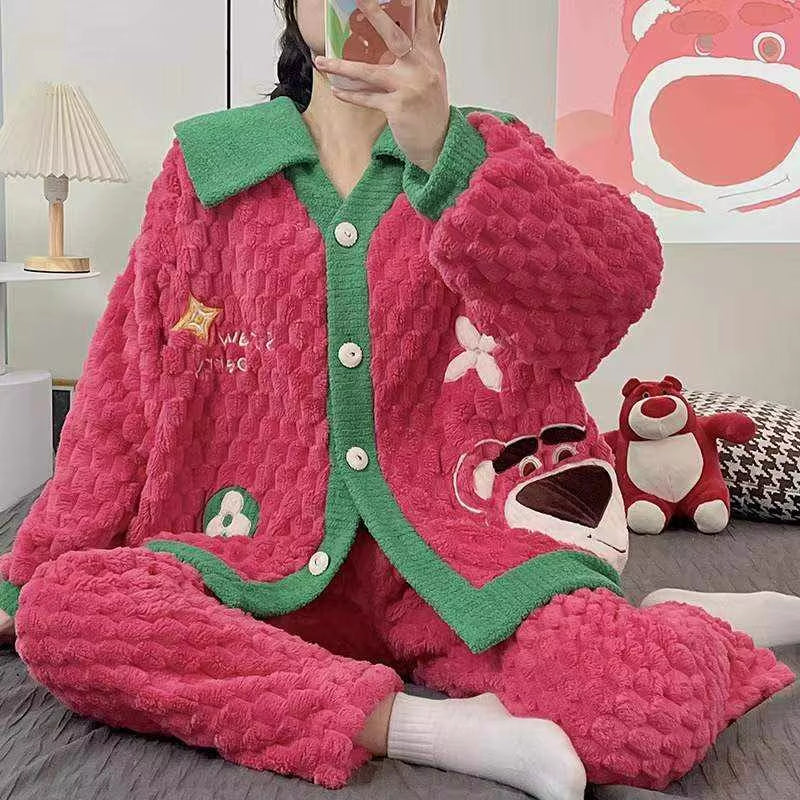 Pijama Night Suits Homewear PJ Women Pyjamas Warm Flannel Sleepwear
