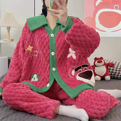 Pijama Night Suits Homewear PJ Women Pyjamas Warm Flannel Sleepwear