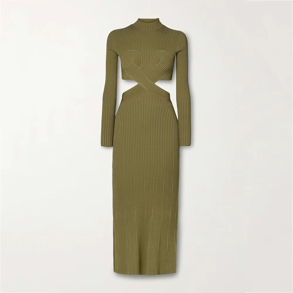 Women Knitted Dresses Cutout Long Sleeve