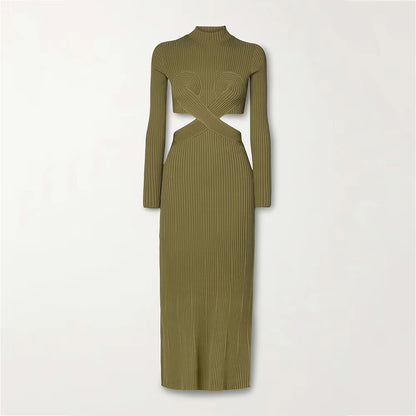 Women Knitted Dresses Cutout Long Sleeve