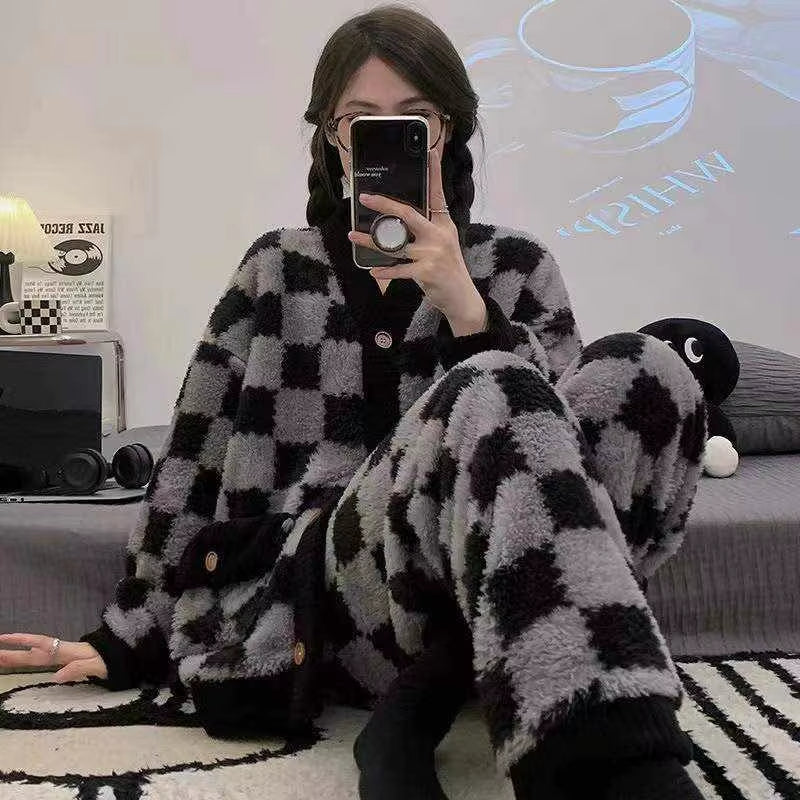 Pijama Night Suits Homewear PJ Women Pyjamas Warm Flannel Sleepwear
