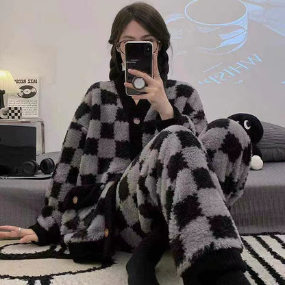 Pijama Night Suits Homewear PJ Women Pyjamas Warm Flannel Sleepwear