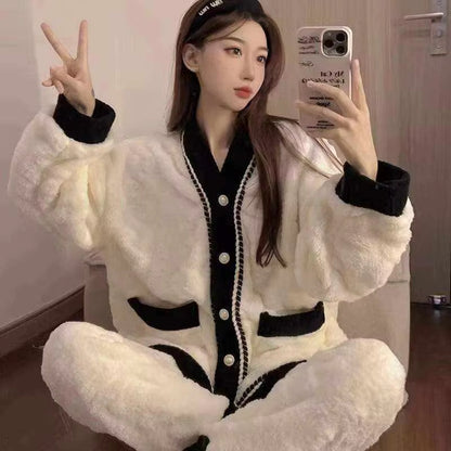 Pijama Night Suits Homewear PJ Women Pyjamas Warm Flannel Sleepwear