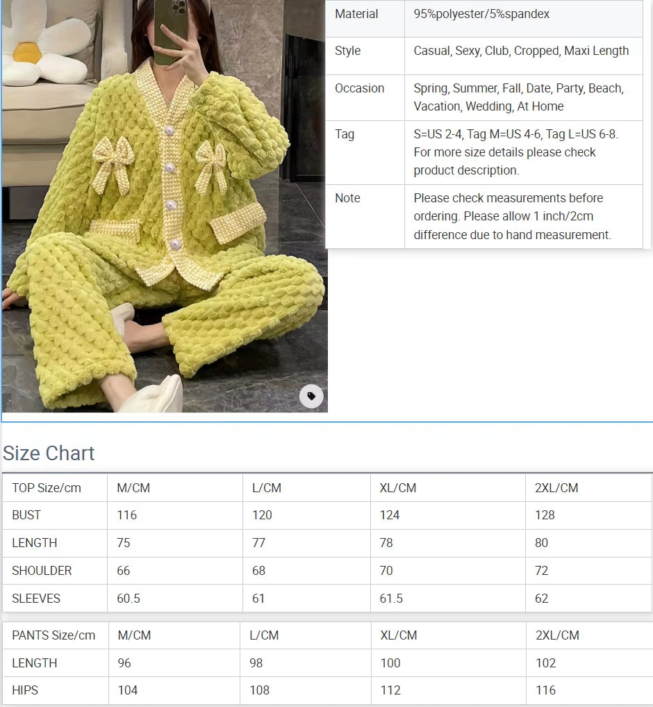 Pijama Night Suits Homewear PJ Women Pyjamas Warm Flannel Sleepwear