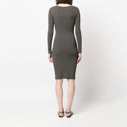 knitwear manufacturer custom dark grey Rib Soft Knit Dresses midi cut-out Wrap Dress Short fall sweater dress women clothing
