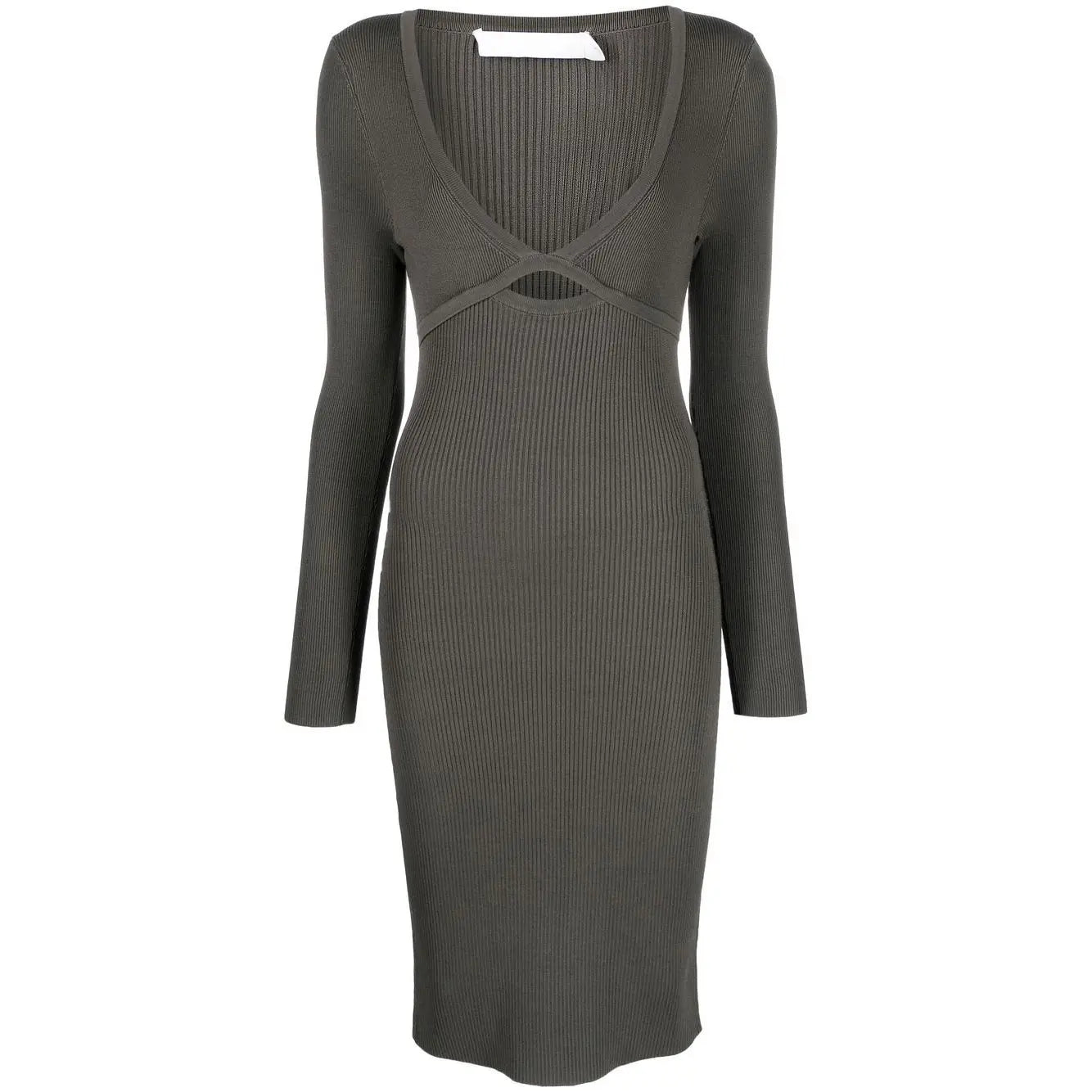 knitwear manufacturer custom dark grey Rib Soft Knit Dresses midi cut-out Wrap Dress Short fall sweater dress women clothing
