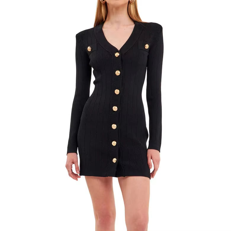 Elegant V Neck Midi Knitted Knit Dress