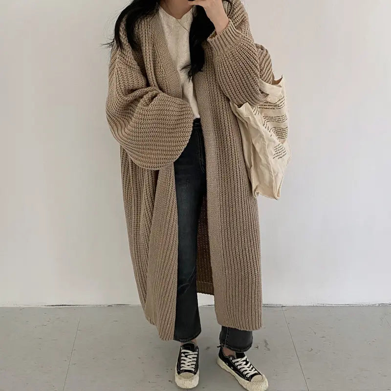 Custom Knitwear Women’s Chunky Knit Oversized Maxi Long Cardigan – Knitted Sweater for Women
